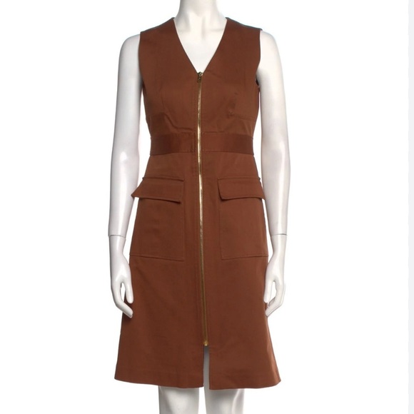 Diane Von Furstenberg Dresses & Skirts - Diane Von Furstenberg Brown with gold cargo pocket Sleeveless Belted Dress sz 0